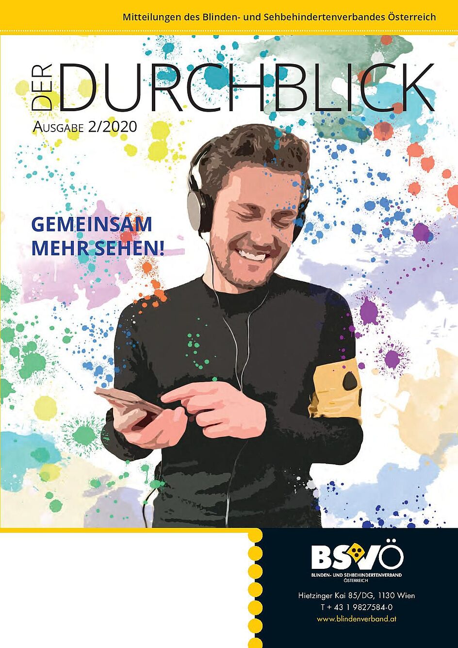 Cover: ein sehbehinderter junger Mann bedient sein Smartphone