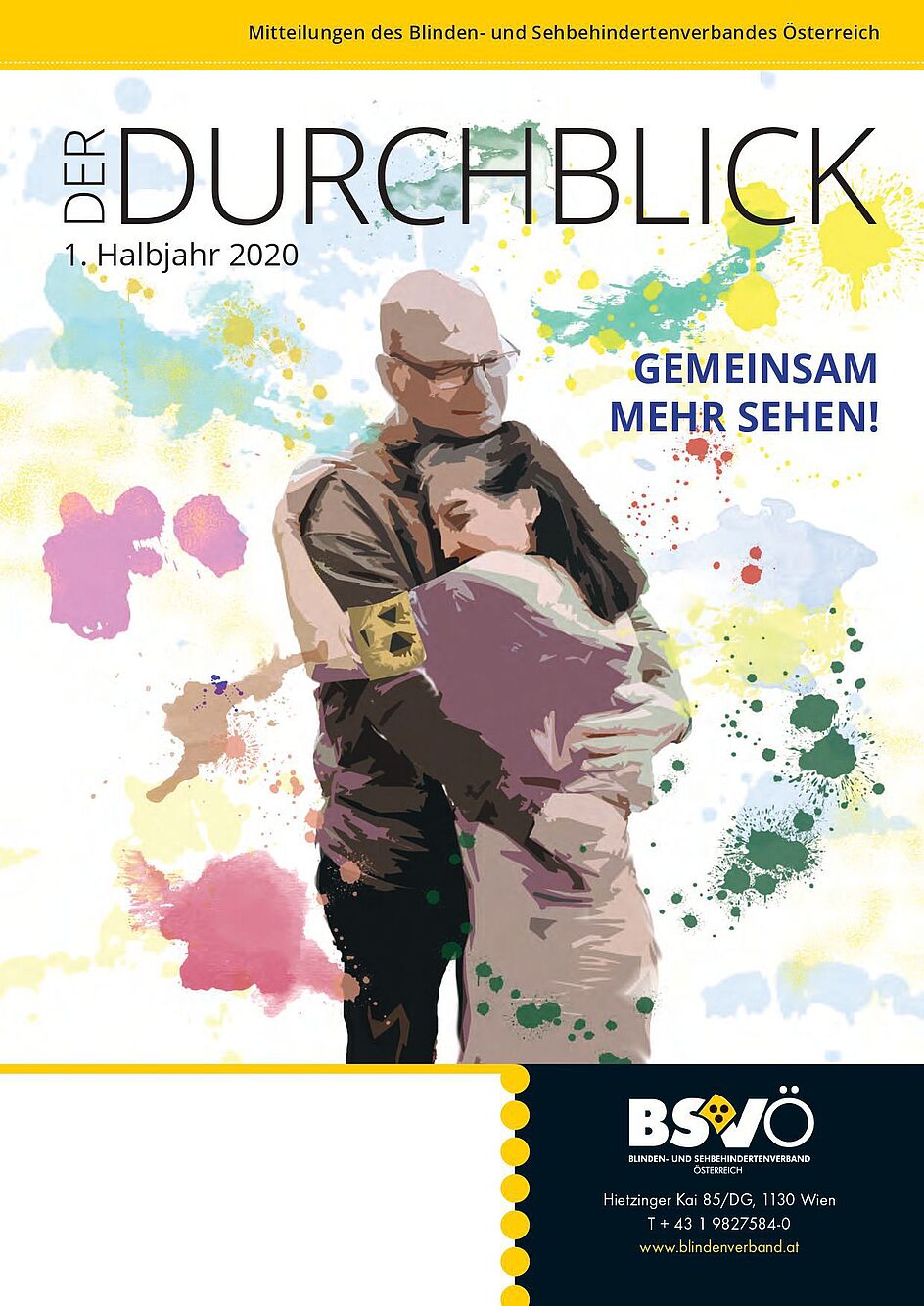 Cover: Zwei Personen umarmen sich, eine davon ist sehbehindert