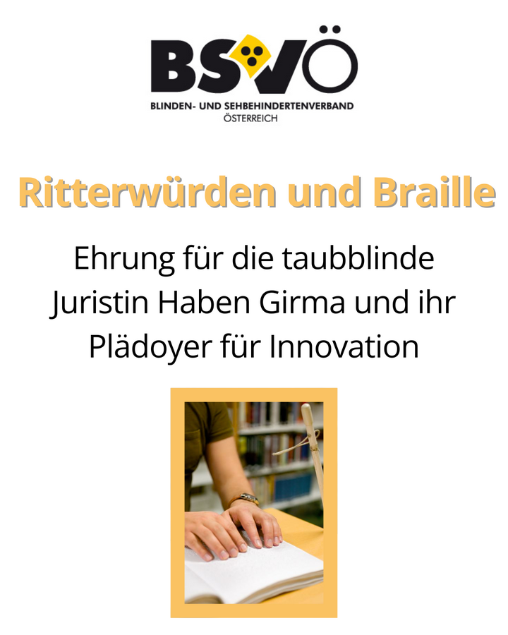 Ehrung für die taubblinde Juristin Haben Girma und ihr Plädoyer für Innovation. Abbildung einer Person, die Braille liest.