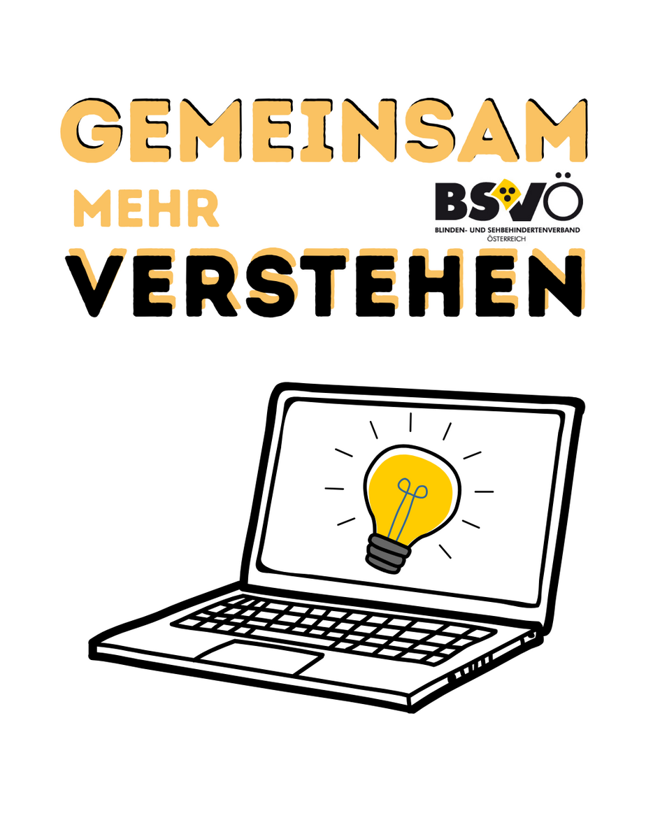 "Gemeinsam mehr verstehen", Grafik eines Laptops auf dem eine Glühbirne zu leuchten beginnt.