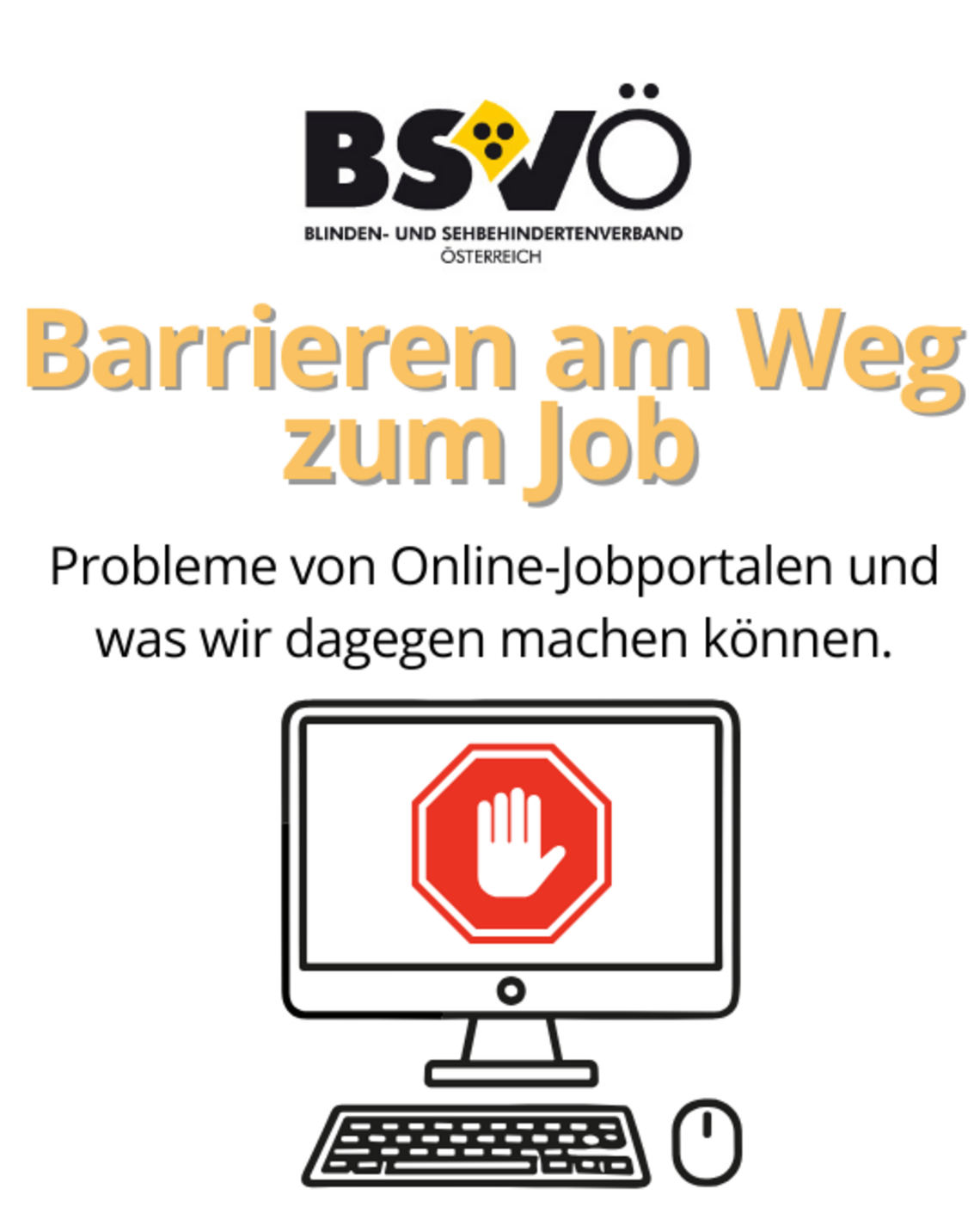Barrieren am Weg zum Job: die Probleme von Online-Jobportalen und was wir dagegen machen können. Bildschirm mit einem Symbol, das Stop signalisiert.