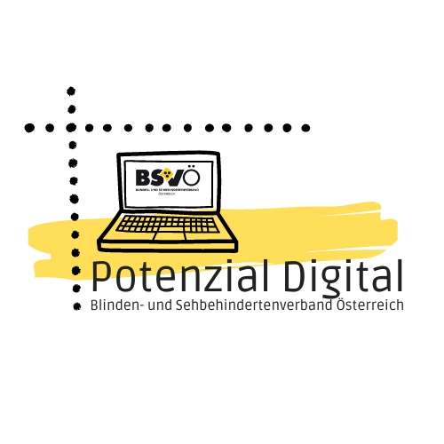 Logo Potenzial Digital: Ein Bildschirm auf dem das Logo des BSVÖ abgebildert ist, gerahmt von einer schwarzen Punktleiste. 